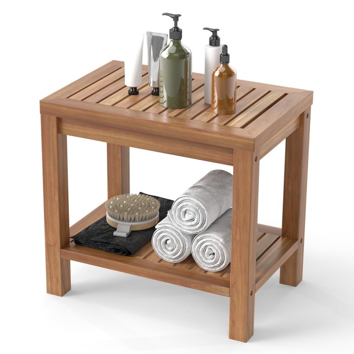 19 Inch Shower Stool with Slatted Seat for Elderly Seniors - Image 1
