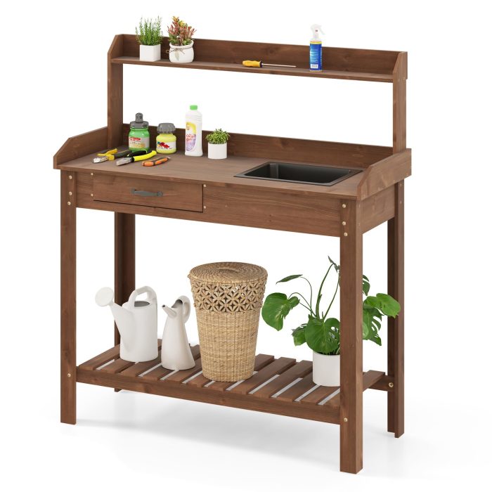Giantex Wood Potting Bench Table - Image 1
