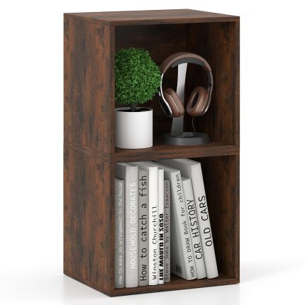 Giantex White Cubby Bookcase - 2-Cube Rustic Brown