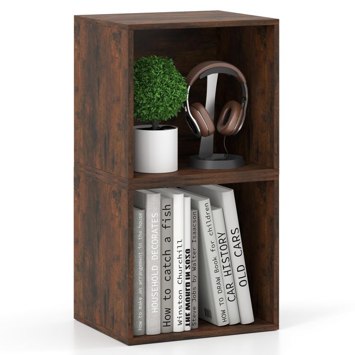 Giantex White Cubby Bookcase - 2-Cube Rustic Brown - Image 1