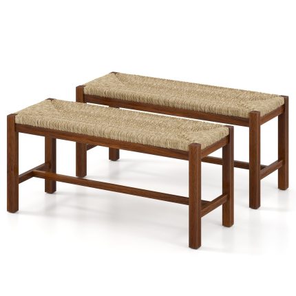 Giantex Dining Bench with Woven Seagrass Woven Seat - 2
