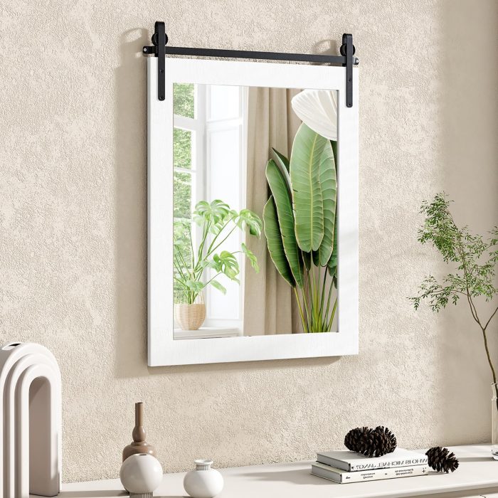 CHARMAID Farmhouse Wall Mirror - White 30"L x 22"W - Image 1