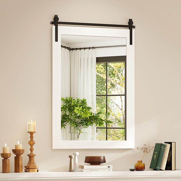 CHARMAID Farmhouse Wall Mirror - White 36"L x 24"W - Image 1