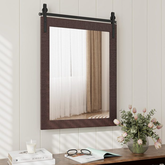 CHARMAID Farmhouse Wall Mirror - Walnut 30"L x 22"W - Image 1