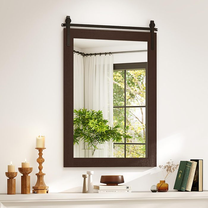 CHARMAID Farmhouse Wall Mirror - Walnut 36"L x 24"W - Image 1