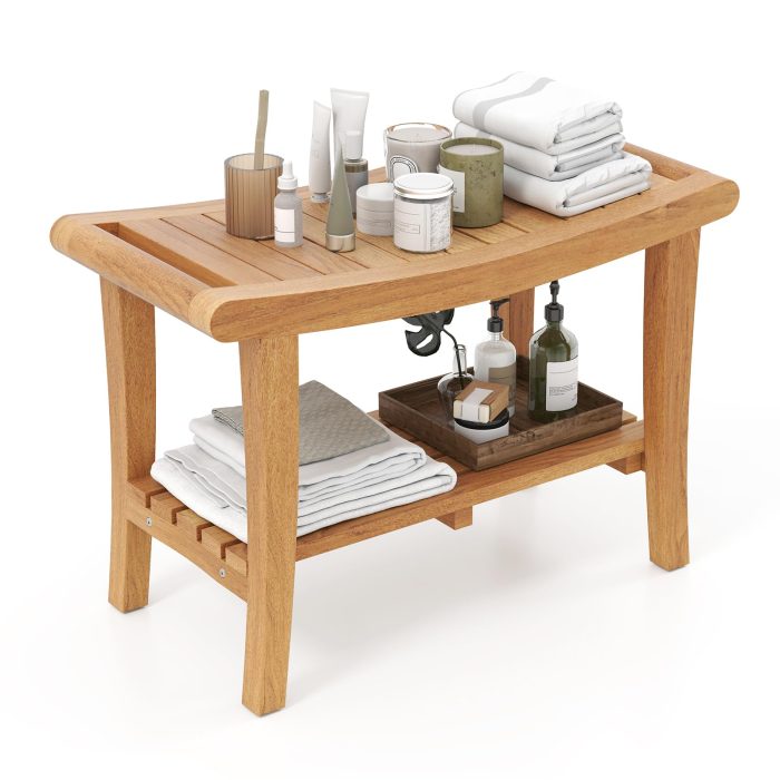 Giantex Teak Wood Shower Bench - Image 1
