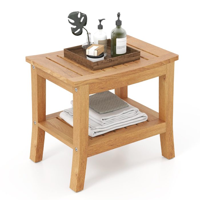 Teak Shower Bench with Shelf - Image 1