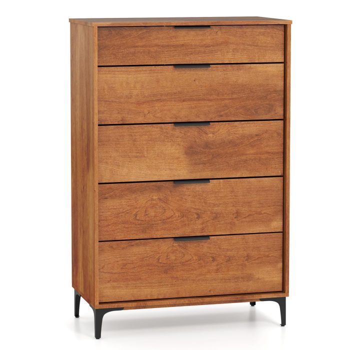 Giantex Wooden Storage Cabinet with Anti-Tip Kit & Sturdy Metal Legs - 16.5"D x 31.5"W x 48"H (5 Drawers) - Image 1