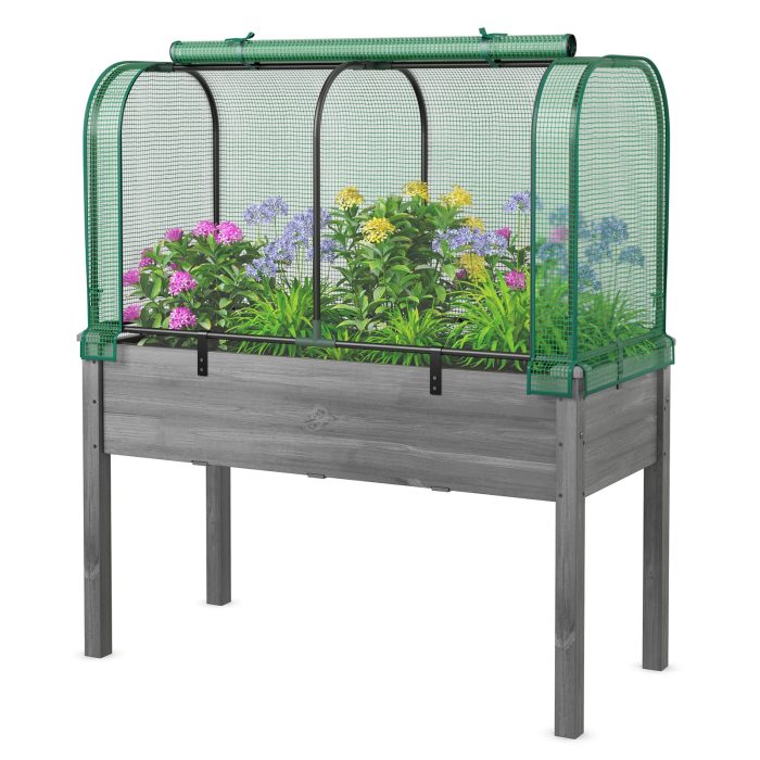 Giantex Raised Garden Bed with Cover - Green+Gray - Image 1