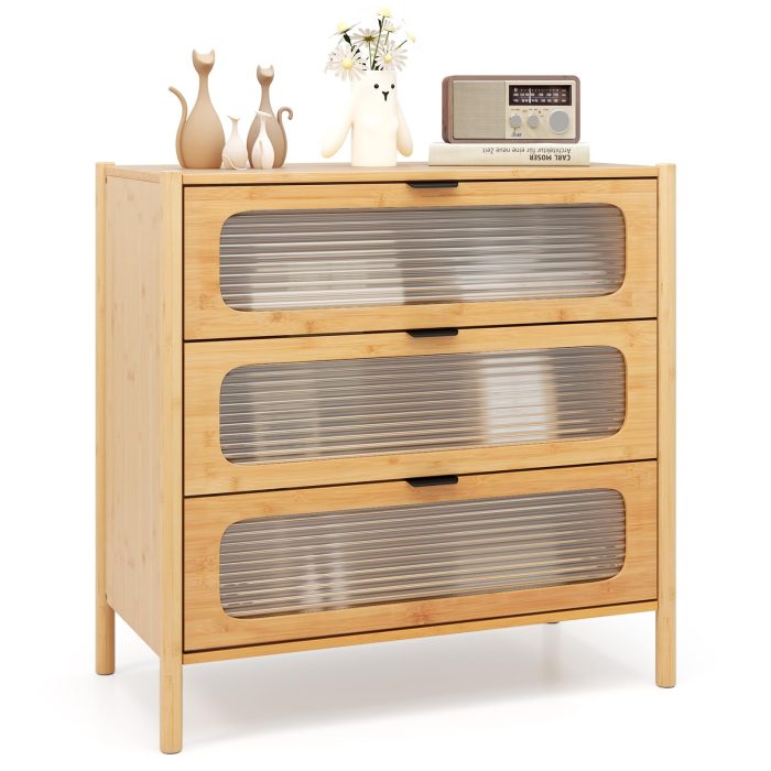 Giantex Bamboo 3-Drawer Storage Cabinet - Image 1