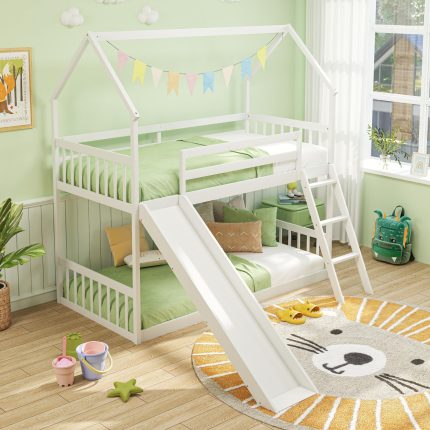 Giantex Wood Kids Bunk Bed with Slide & Ladder