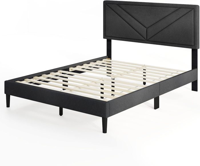 Upholstered Platform Bed Frame with Diagonal Channel Tufted Headboard - Full - Image 1