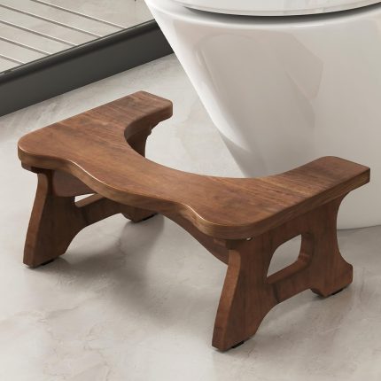 Giantex Teak Wood Toilet Stool - 7" Bathroom Squatting Stool