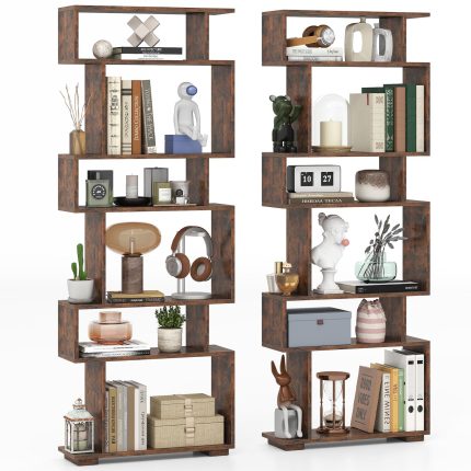 Giantex S Shaped Bookcase with 2 Anti Tipping Kits - 2 Rustic Brown