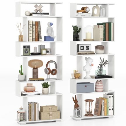 Giantex S Shaped Bookcase with 2 Anti Tipping Kits - 2 White