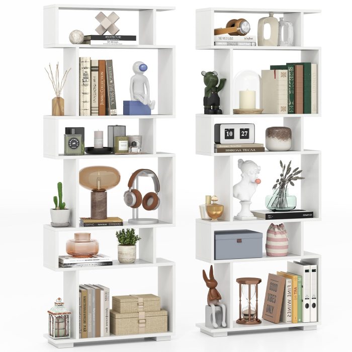 Giantex S Shaped Bookcase with 2 Anti Tipping Kits - 2 White - Image 1