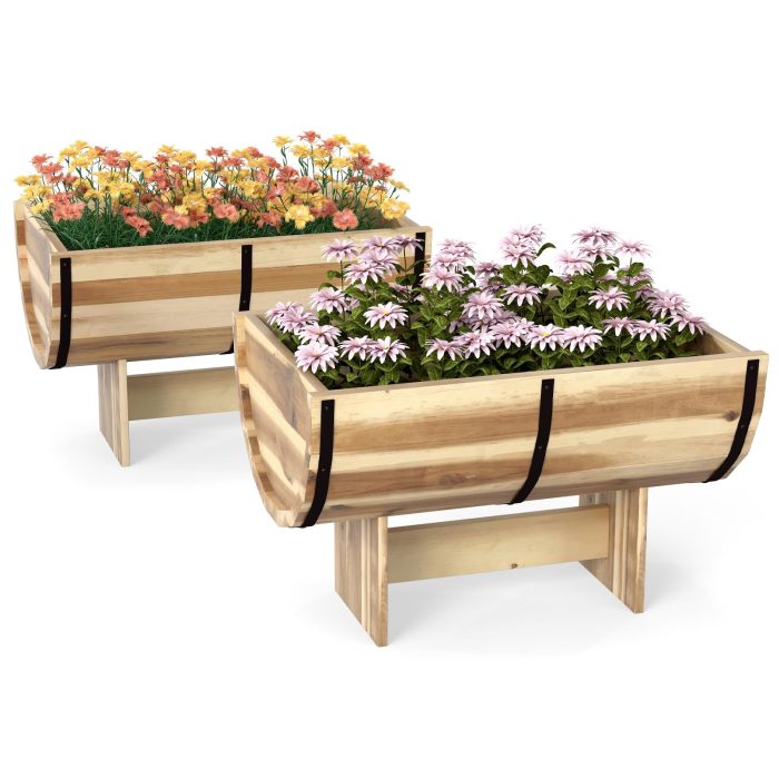 Giantex Half Barrel Raised Garden Bed for Flower Vegetable Fruit - 2 - Image 1