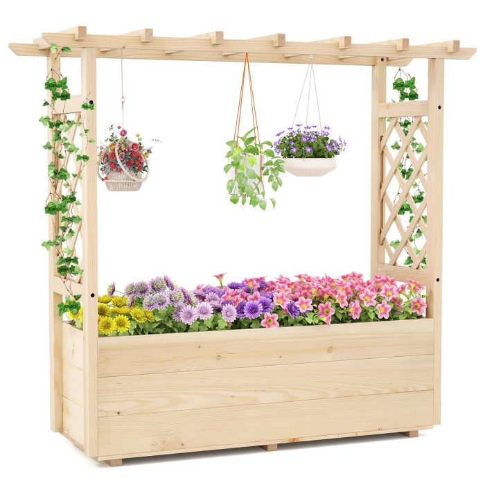 Giantex Raised Garden Bed with Sided Trellis and Hanging Roof - 1 45”x16”x41” - Image 1