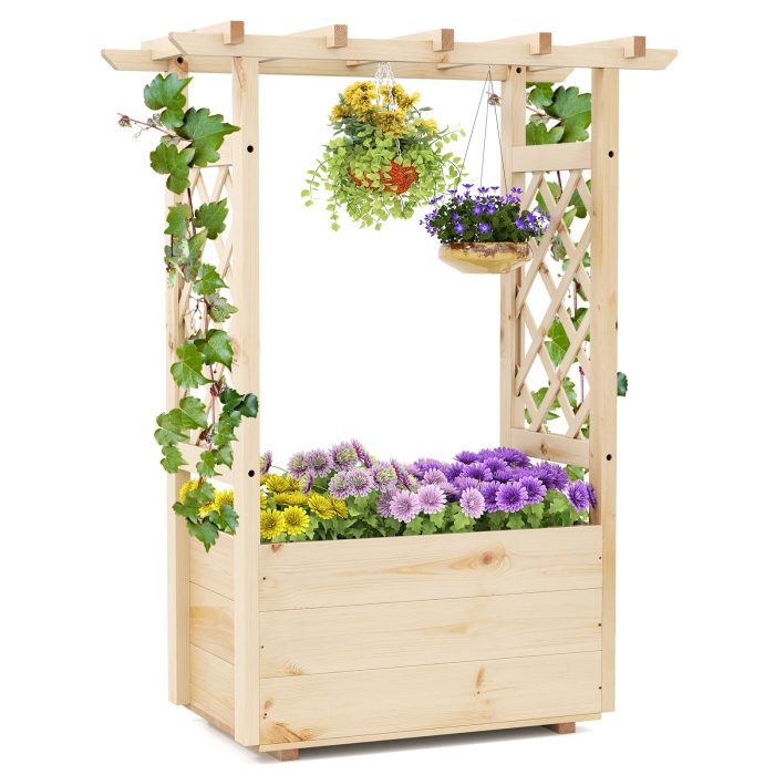 Giantex Raised Garden Bed with Sided Trellis and Hanging Roof - 1 31”x16”x41” - Image 1