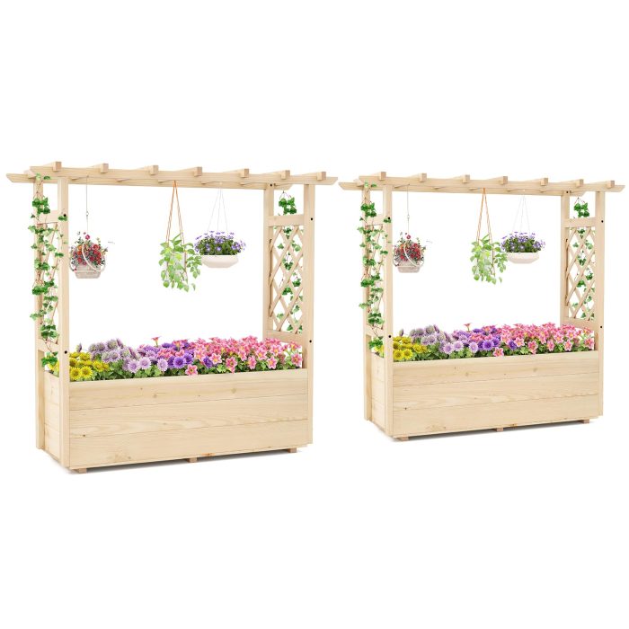 Giantex Raised Garden Bed with Sided Trellis and Hanging Roof - 2 45”x16”x41” - Image 1