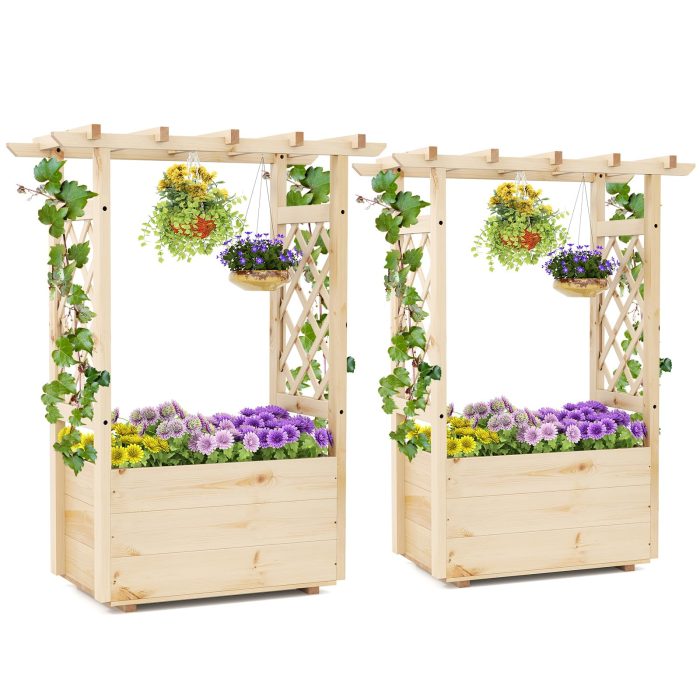 Giantex Raised Garden Bed with Sided Trellis and Hanging Roof - 2 31”x16”x41” - Image 1