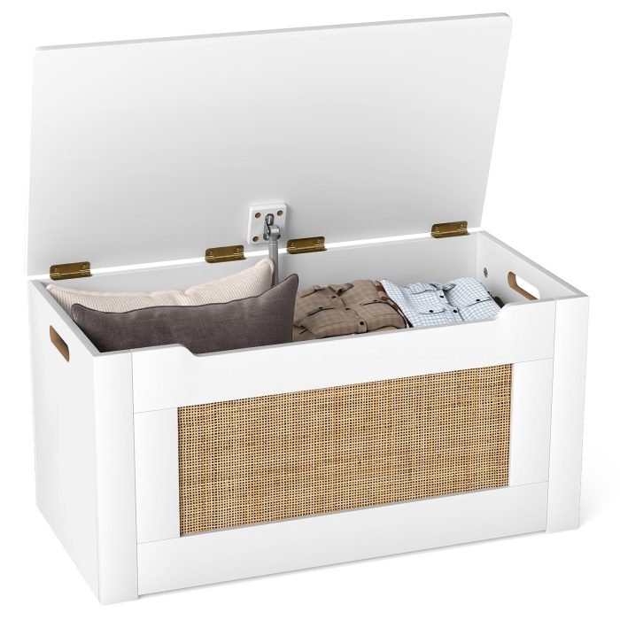 Giantex Rattan Storage Bench with Flip Top Lid & Safety Hinge - Image 1