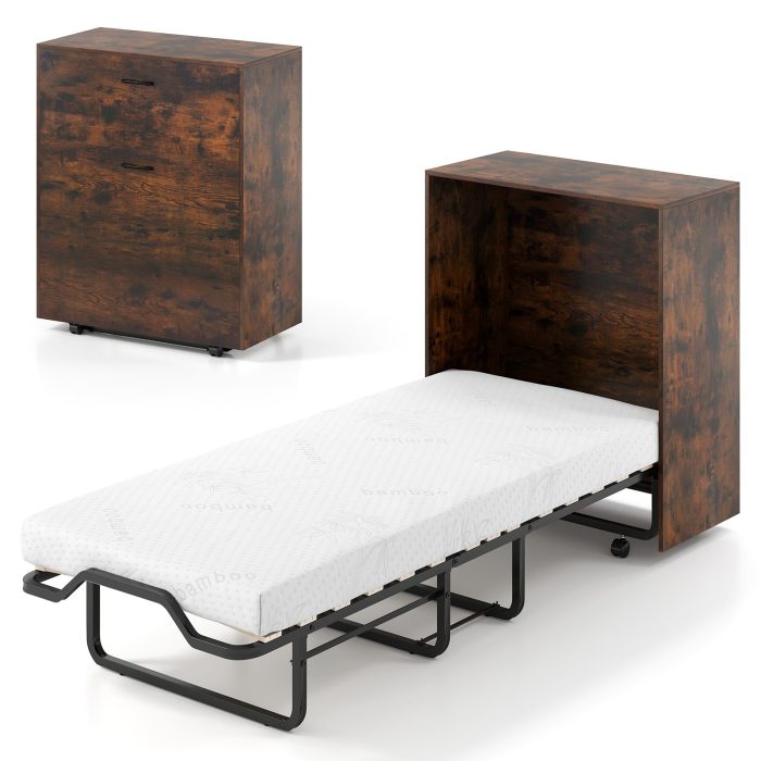 Giantex Murphy Bed Cabinet with Mattress Included - Image 1