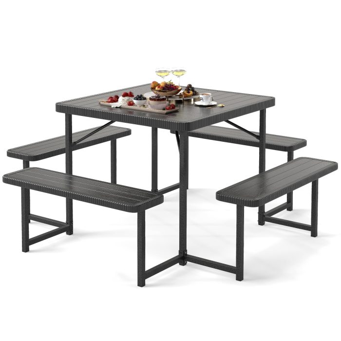 Giantex Picnic Table Bench Set for 4 to 8 People - Black - Image 1