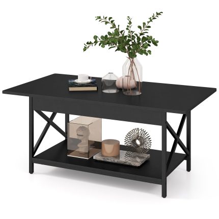 Giantex 2 Tier Coffee Table with Storage Shelf - Black