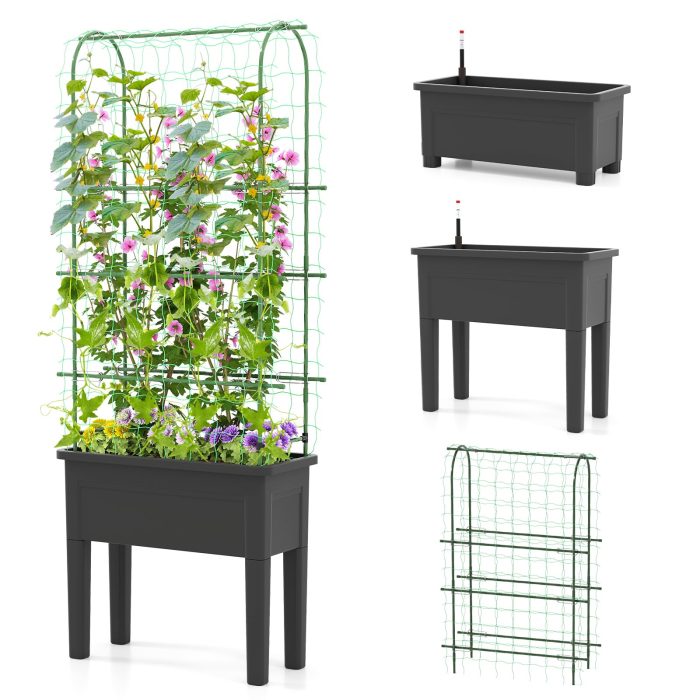 Giantex Raised Garden Bed with Legs and Trellis for Climbing Plants - Image 1