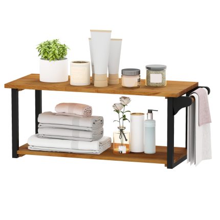 Giantex Teak Wood Bathroom Floating Wall Shelves