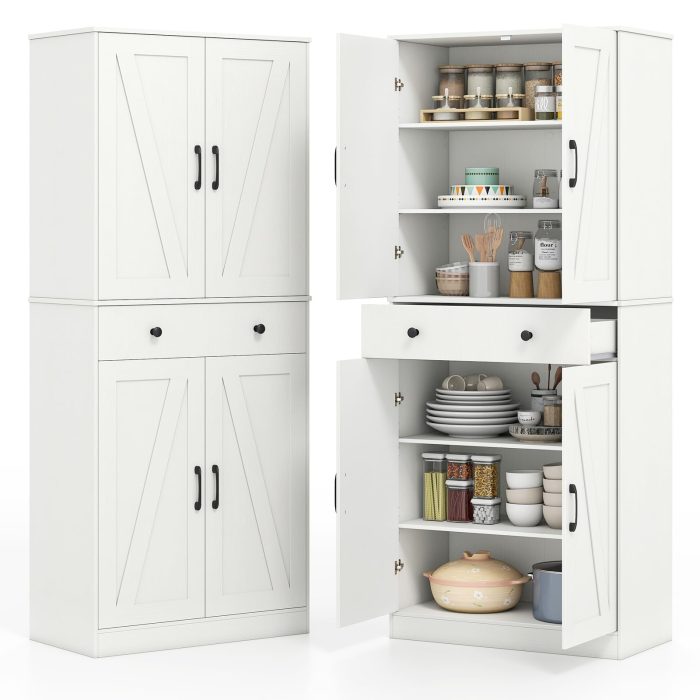 Giantex 72" Tall Kitchen Pantry Cabinet for Living Room - White - Image 1