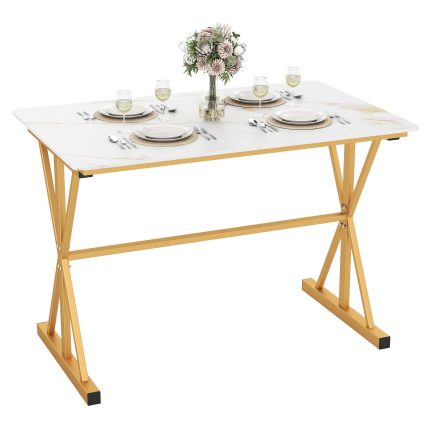 Giantex 44" Sintered Stone Dining Table with X Shaped Gold Metal Frame