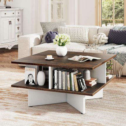 Giantex Mid Century Modern Center Table with 4 Storage Compartments