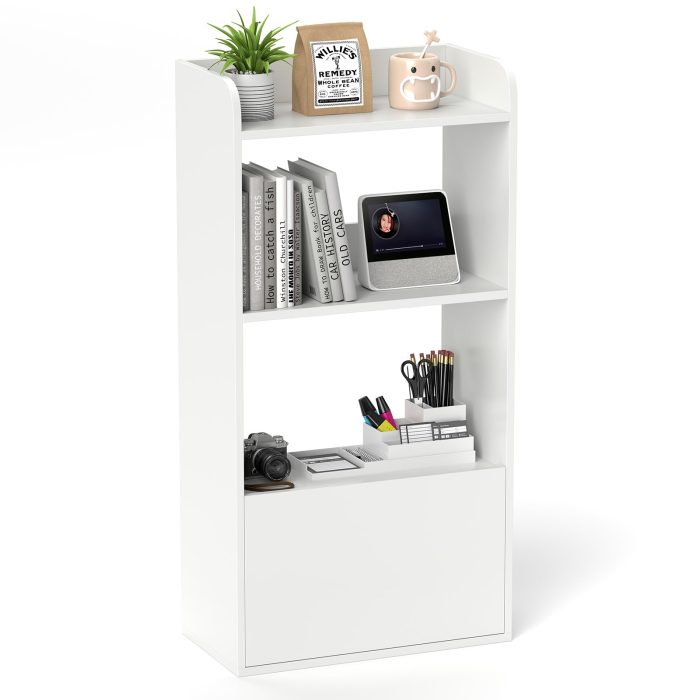 Giantex 4 Tier Bookshelf with Drawer for Living Room - 1 White - Image 1