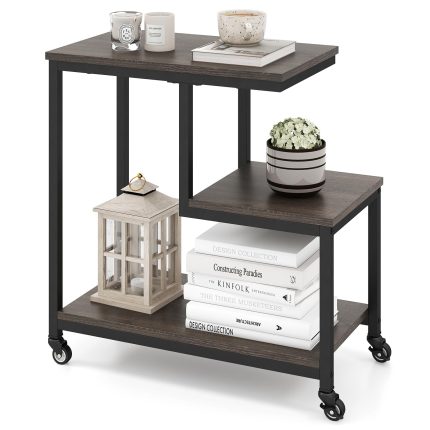 Giantex 3 Tier Side Table with Wheels for Living Room Bedroom Office - 1 Grey