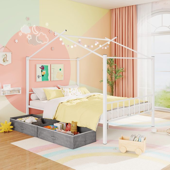 Giantex Full Size House Bed with 2 Storage Drawers - White - Image 1