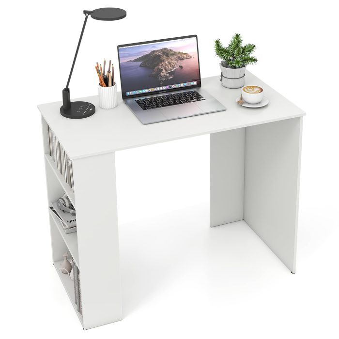 Giantex 35.5 Inch Compact Home Office Desk with Storage Bookshelf - Image 1