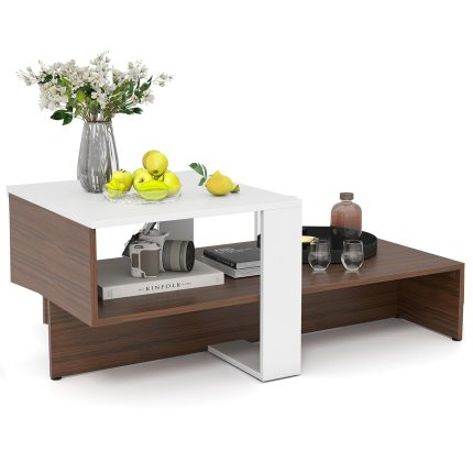 Giantex 2 Tier Coffee Table with Storage for Living Room Reception Room