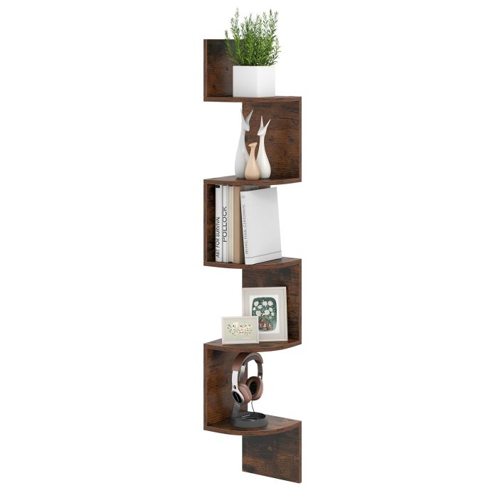 Giantex Corner Shelf Wall Mounted Set of 1/2 - 1 Rustic Brown - Image 1