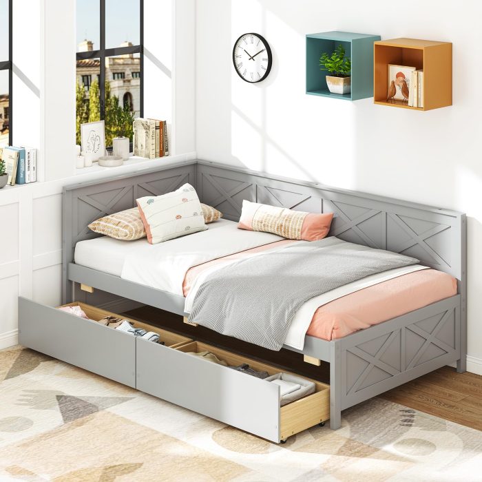 Giantex Twin Daybed with 2 Storage Drawers - Grey - Image 1