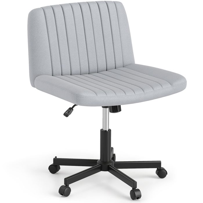 Giantex Armless Cross Legged Office Chair for Home - With Wheels Grey - Image 1