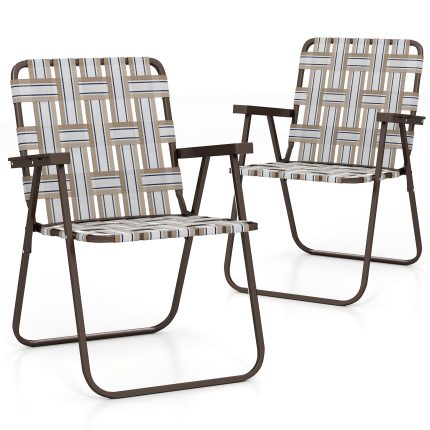 Giantex Lightweight Folding Camping Chairs, 330 LBS Beach Chairs with Armrests - Coffee 2
