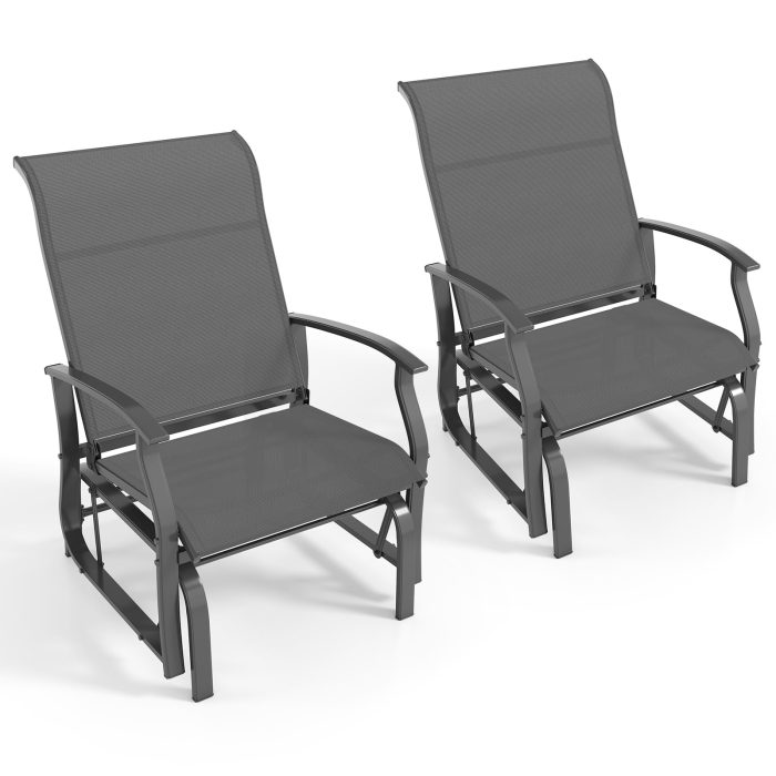 Giantex 2-Pack Outdoor Glider Rocking Chairs with Ergonomic Backrest & Seat - 1 Grey - Image 1