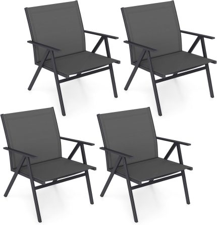 Giantex All Weather Outdoor Dining Chairs w/Sturdy Metal Frame & Breathable Seat Back - 2