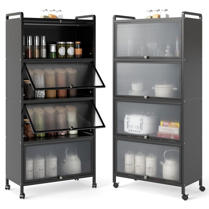 Giantex 5-Tier Freestanding Kitchen Bakers Rack with 4 Rolling Casters for Dining Room - Black - Image 1