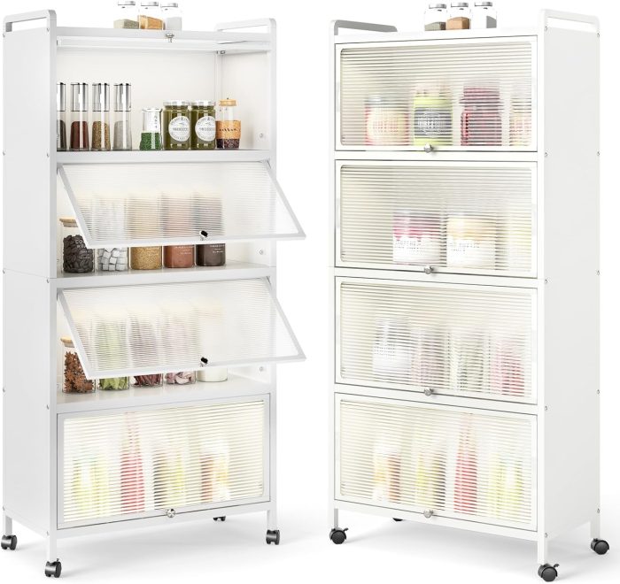 Giantex 5-Tier Freestanding Kitchen Bakers Rack with 4 Rolling Casters for Dining Room - White - Image 1