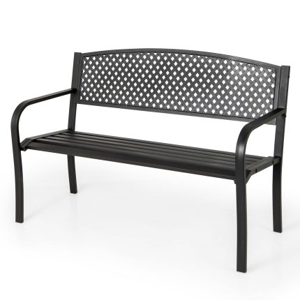 Giantex Metal Outdoor Bench with Mesh Pattern Backrest (50"×24"×33.5")