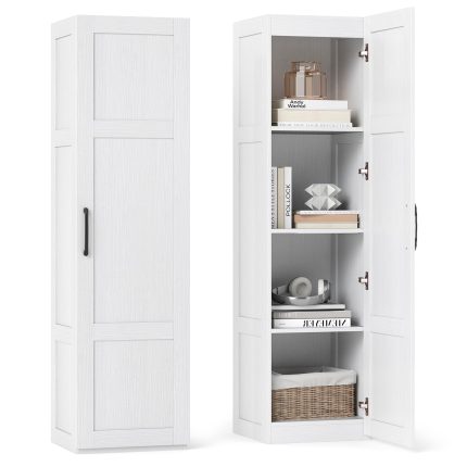 Giantex Narrow Farmhouse Freestanding Bathroom Cabinet with 4 Shelves - White