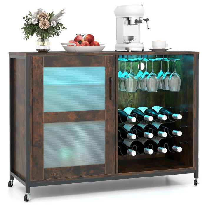 Giantex Wine Bar Cabinet with LED Light Kitchen Buffet Sideboard - Image 1